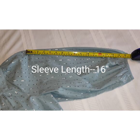 Lauren Conrad Pastel Blue Smock Top Sz L Silver Embellished Square Neck Boho - Picture 16 of 16